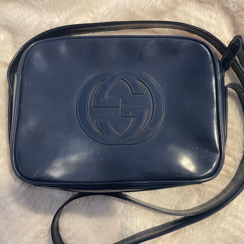 Gucci Navy Leather Messenger Bag